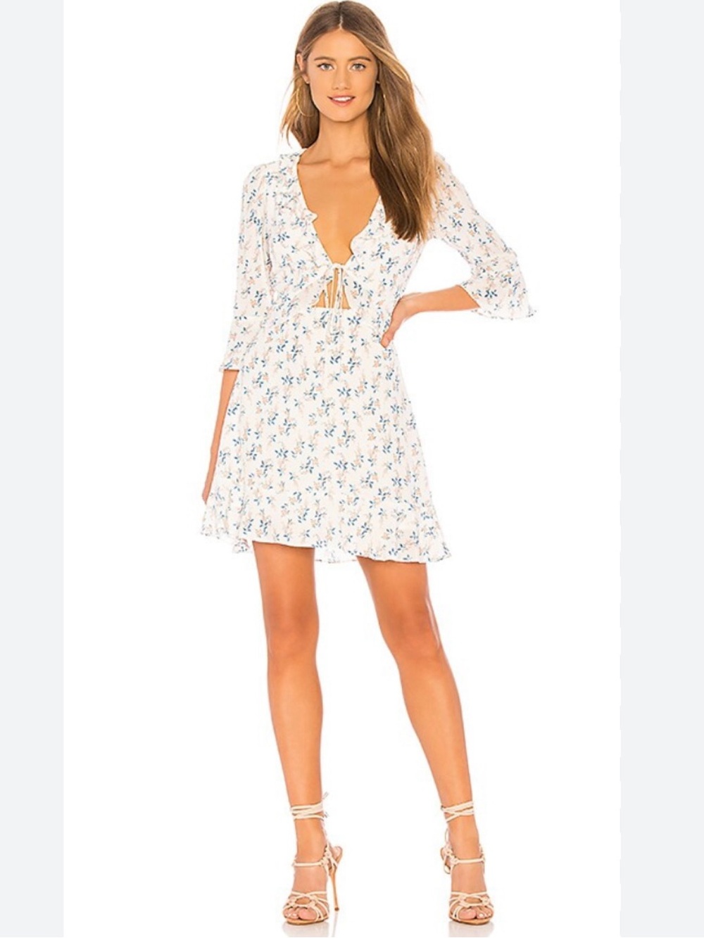 For Love And Lemons x Revolve Tie Front Mini Dress White Floral Size M Coquette